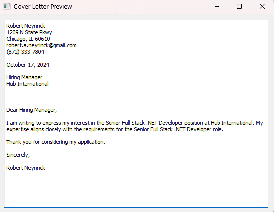 Cover letter preview