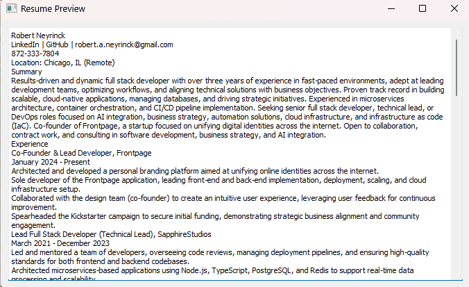 Resume preview